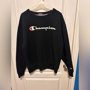 Champion Black Crewneck with Grey Interior and Branded Neck Tag